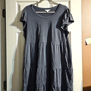 Time and Tru Women's Cotton Knit Tiered Dress - Large, Gray